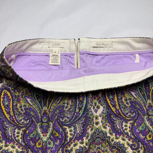 J. Crew | Size 6 | No. 2 Pencil Skirt in Purple, Tan, Yellow, Green Paisley - Picture 3 of 8